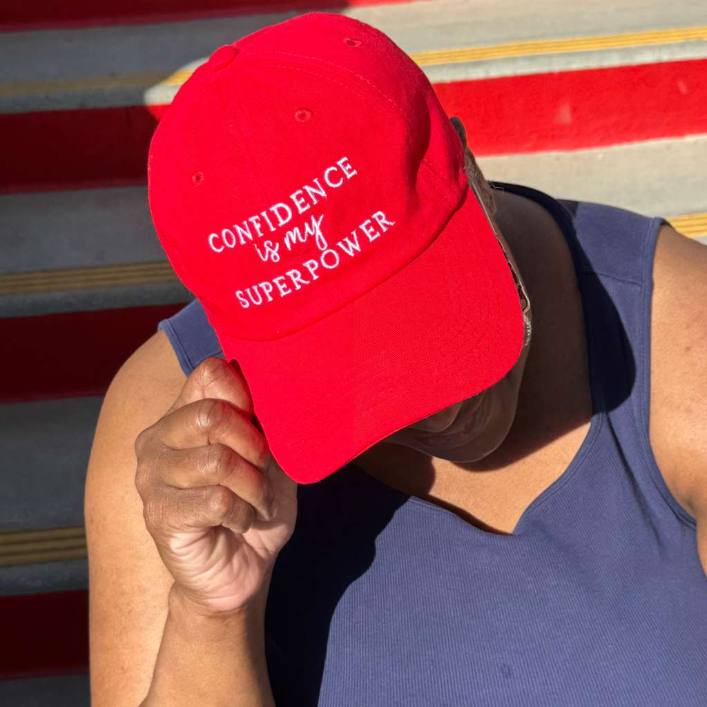 Red Confidence Is My Superpower Embroidered Baseball Hat – A bold statement hat with premium embroidery, perfect for those who own their confidence – DSY Lifestyle