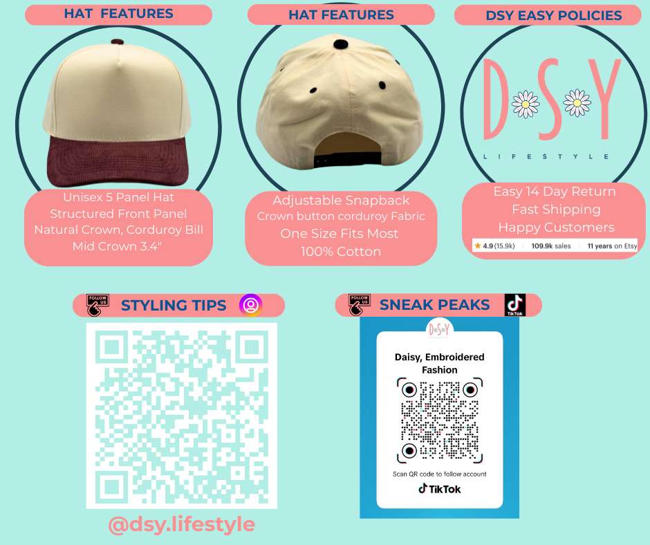 Hat Features for DSY Lifestyle hats with features and branding elements.