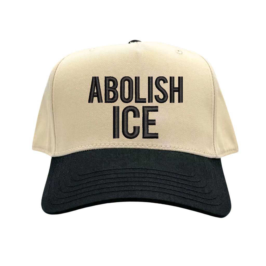 Natural Black Abolish ICE embroidered two-tone baseball hat with snapback fit, bold activism design for streetwear and protest fashion – DSY Lifestyle