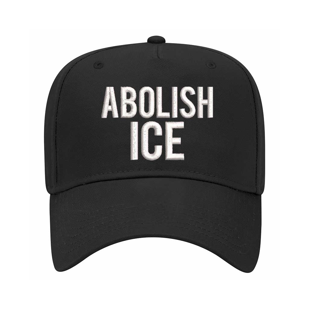 Black Abolish ICE embroidered two-tone baseball hat with snapback fit, bold activism design for streetwear and protest fashion – DSY Lifestyle