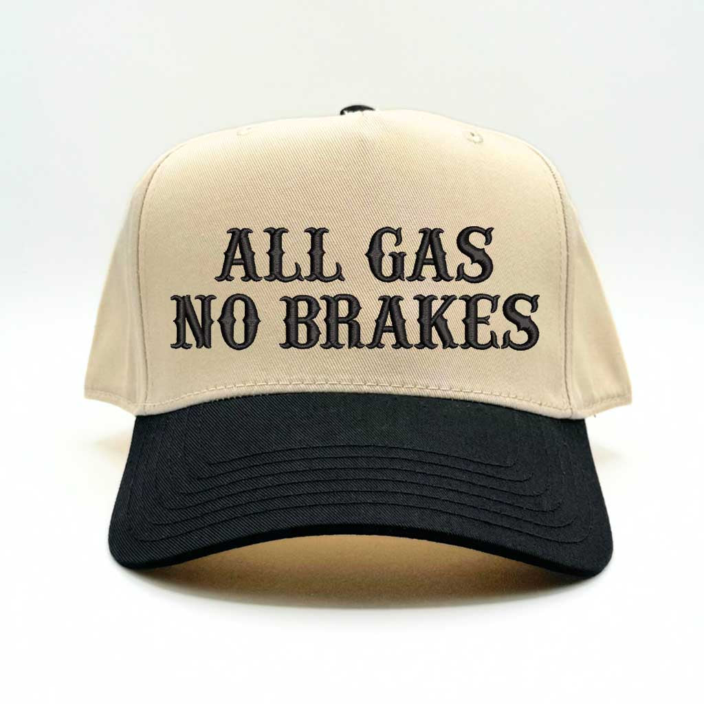 Natural Black All Gas No Brakes Two-Tone Embroidered Baseball Hat – A bold statement cap with sleek embroidery, perfect for those who live life at full speed – DSY Lifestyle