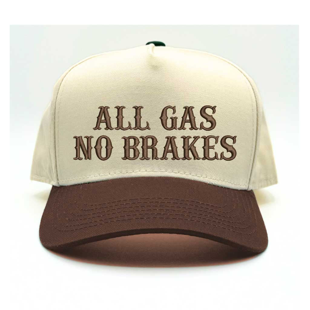 Natural Brown All Gas No Brakes Two-Tone Embroidered Baseball Hat – A bold statement cap with sleek embroidery, perfect for those who live life at full speed – DSY Lifestyle