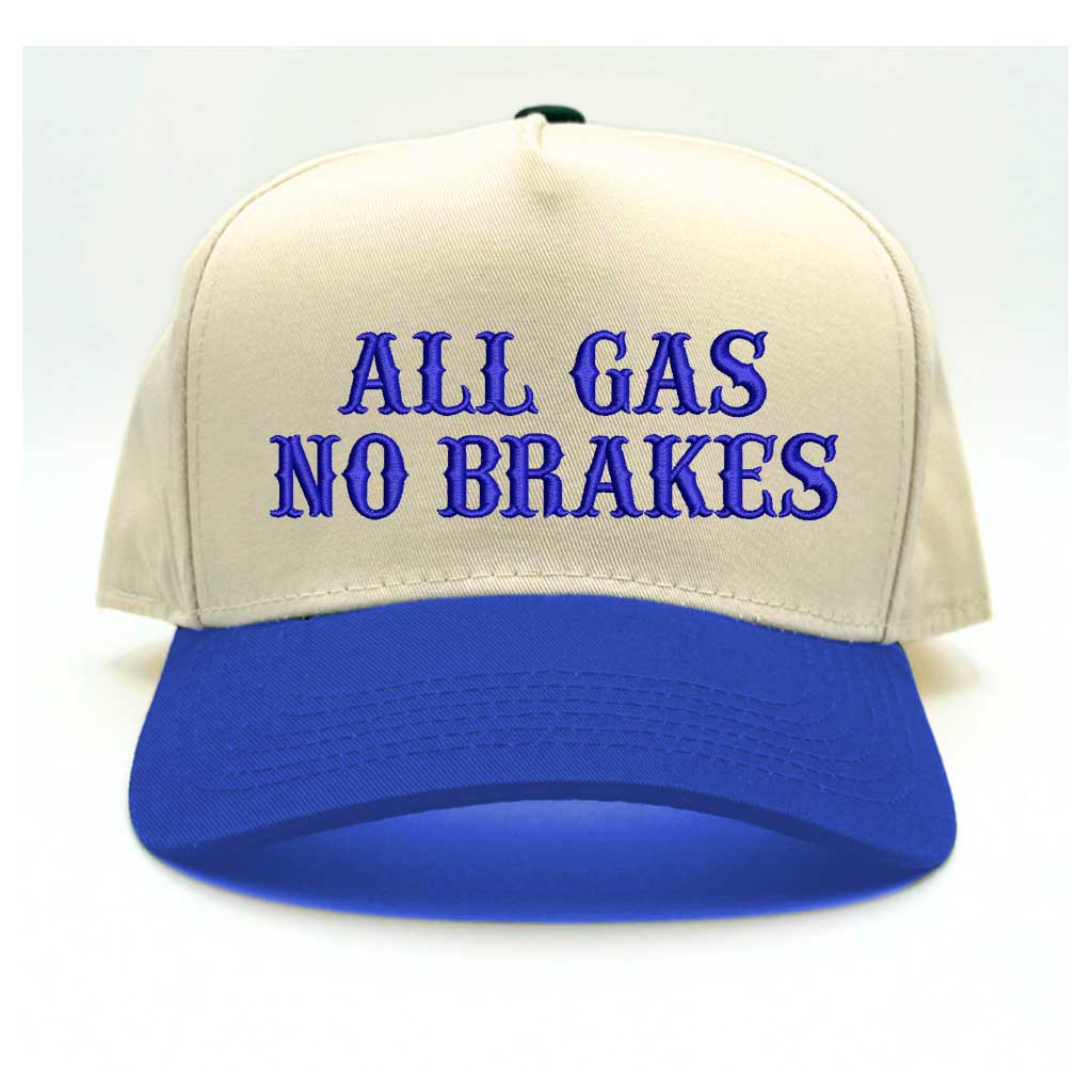 Natural Royal Blue All Gas No Brakes Two-Tone Embroidered Baseball Hat – A bold statement cap with sleek embroidery, perfect for those who live life at full speed – DSY Lifestyle
