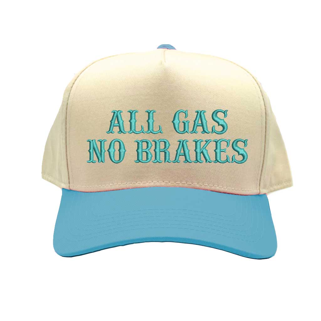 Natural Aqua All Gas No Brakes Two-Tone Embroidered Baseball Hat – A bold statement cap with sleek embroidery, perfect for those who live life at full speed – DSY Lifestyle