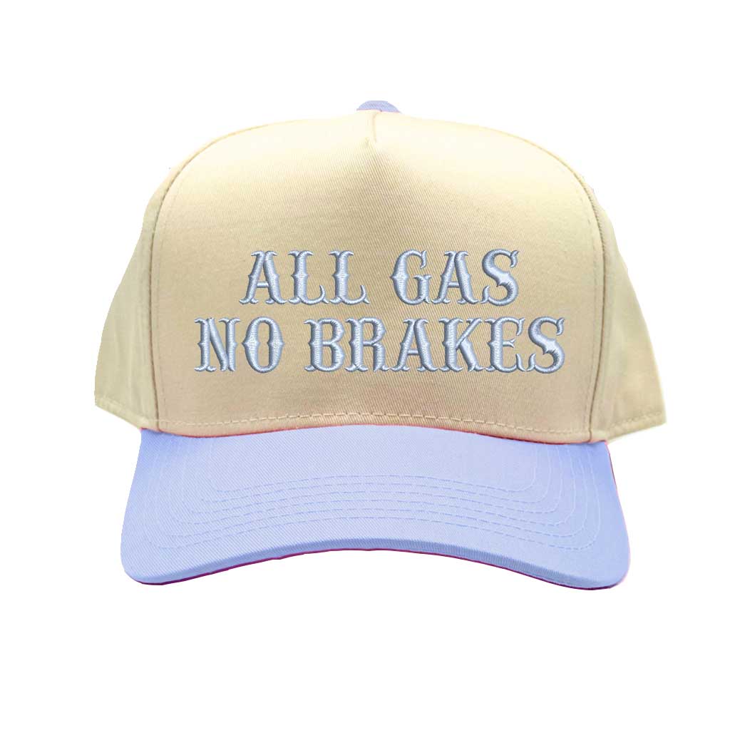 Natural Sky Blue All Gas No Brakes Two-Tone Embroidered Baseball Hat – A bold statement cap with sleek embroidery, perfect for those who live life at full speed – DSY Lifestyle