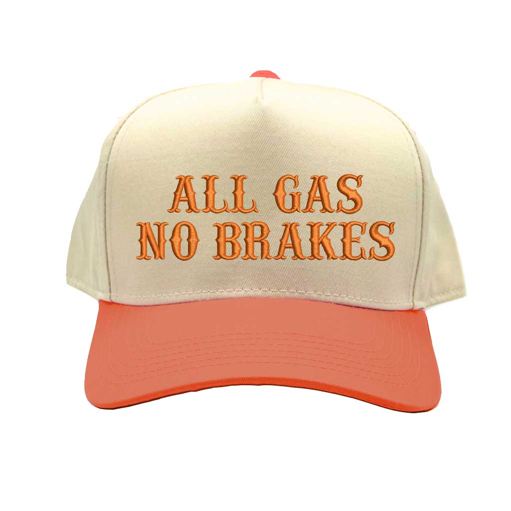 Natural Orange All Gas No Brakes Two-Tone Embroidered Baseball Hat – A bold statement cap with sleek embroidery, perfect for those who live life at full speed – DSY Lifestyle