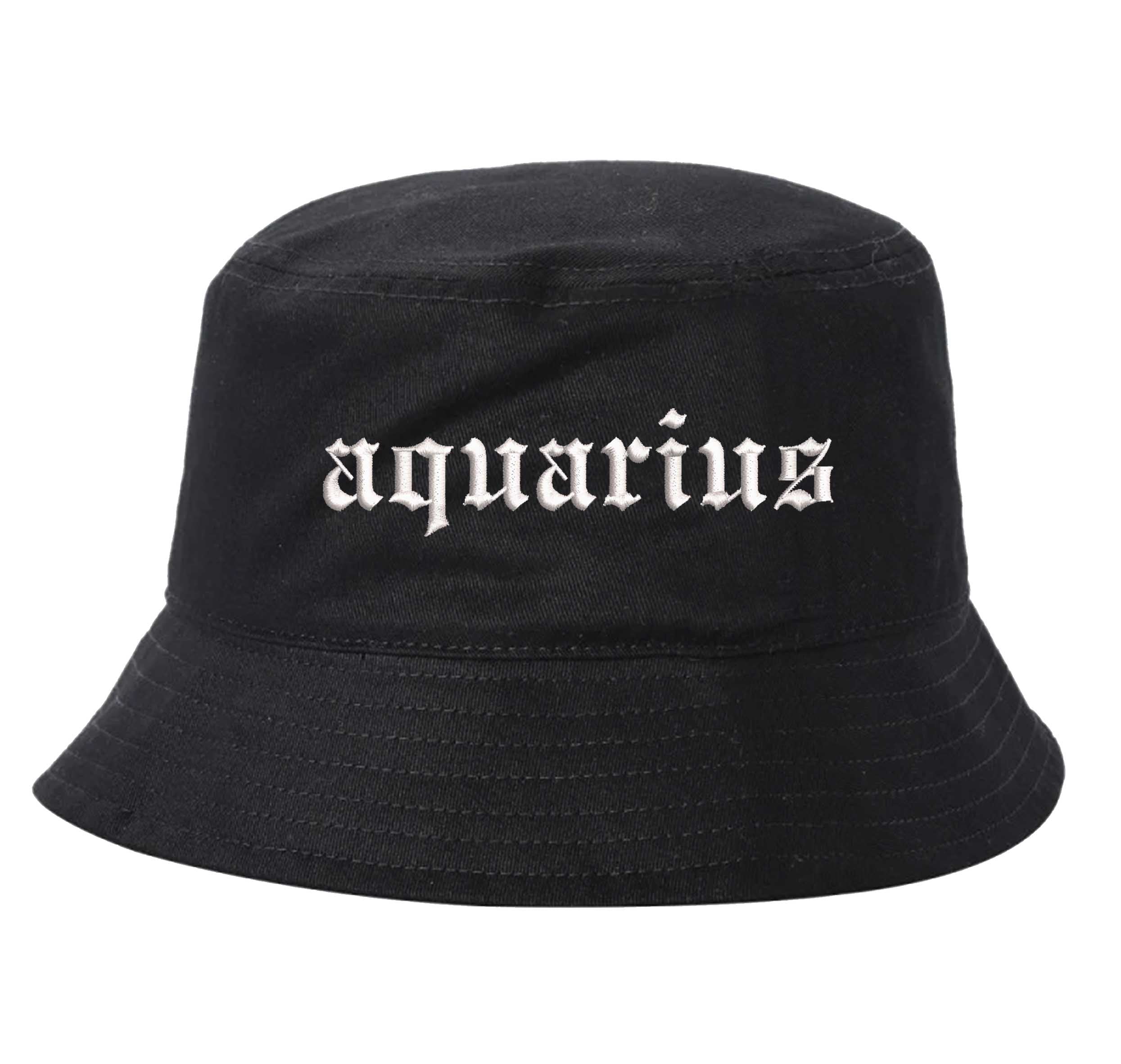 Black Aquarius Bucket Hat, a zodiac statement hat designed for bold individuality and expressive everyday style. DSY Lifestyle.