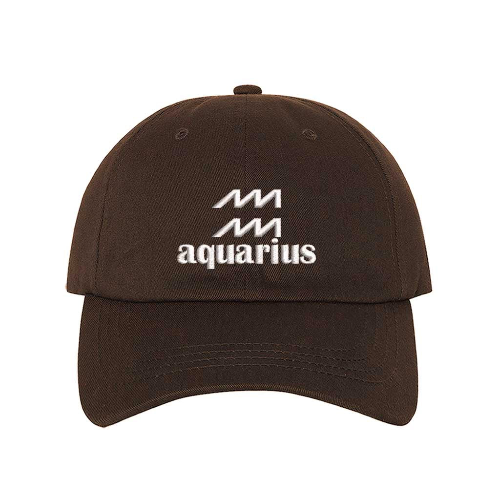 Brown Aquarius Symbol Embroidered Baseball Hat, a zodiac-inspired statement hat for expressive, confident everyday style. DSY Lifestyle.
