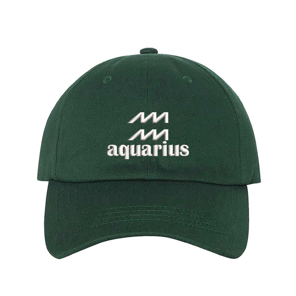 Forest Green Aquarius Symbol Embroidered Baseball Hat, a zodiac-inspired statement hat for expressive, confident everyday style. DSY Lifestyle.