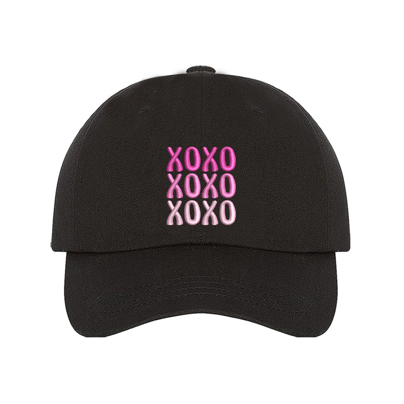Black XOXO Baseball Hat, a trendy and sweet embroidered accessory featuring a classic "XOXO" design for Valentine&
