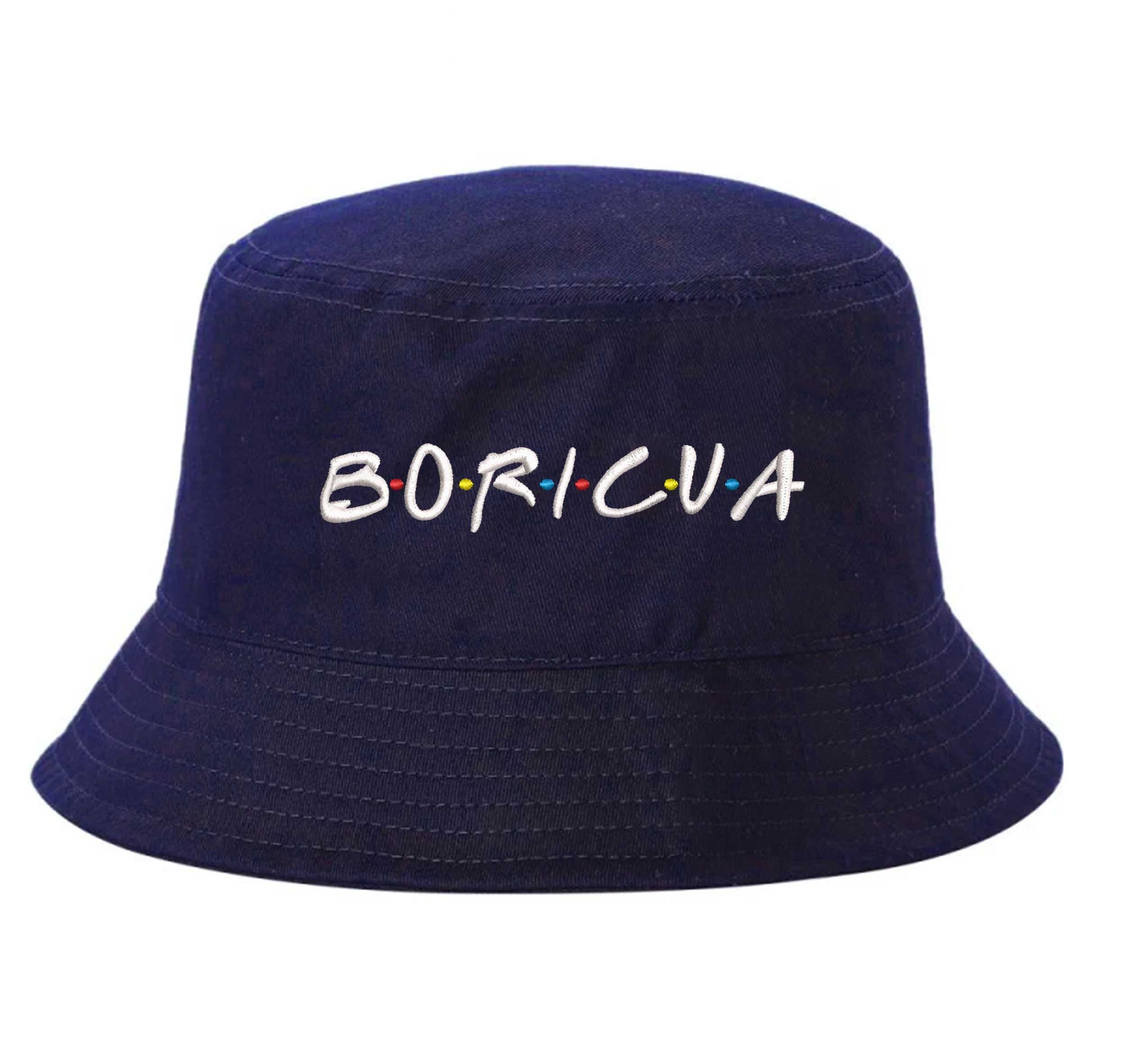 Navy Blue DSY Lifestyle bucket hat with Boricua embroidered in vibrant ‘FRIENDS’ font lettering - DSY Lifestyle