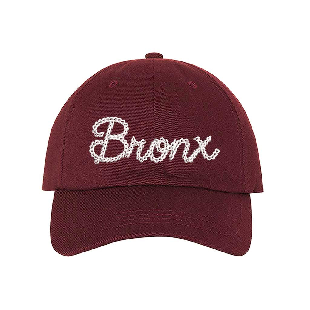 Burgundy Bronx Chain Stitch Embroidered Baseball Hat with vintage-style embroidery - DSY Lifestyle