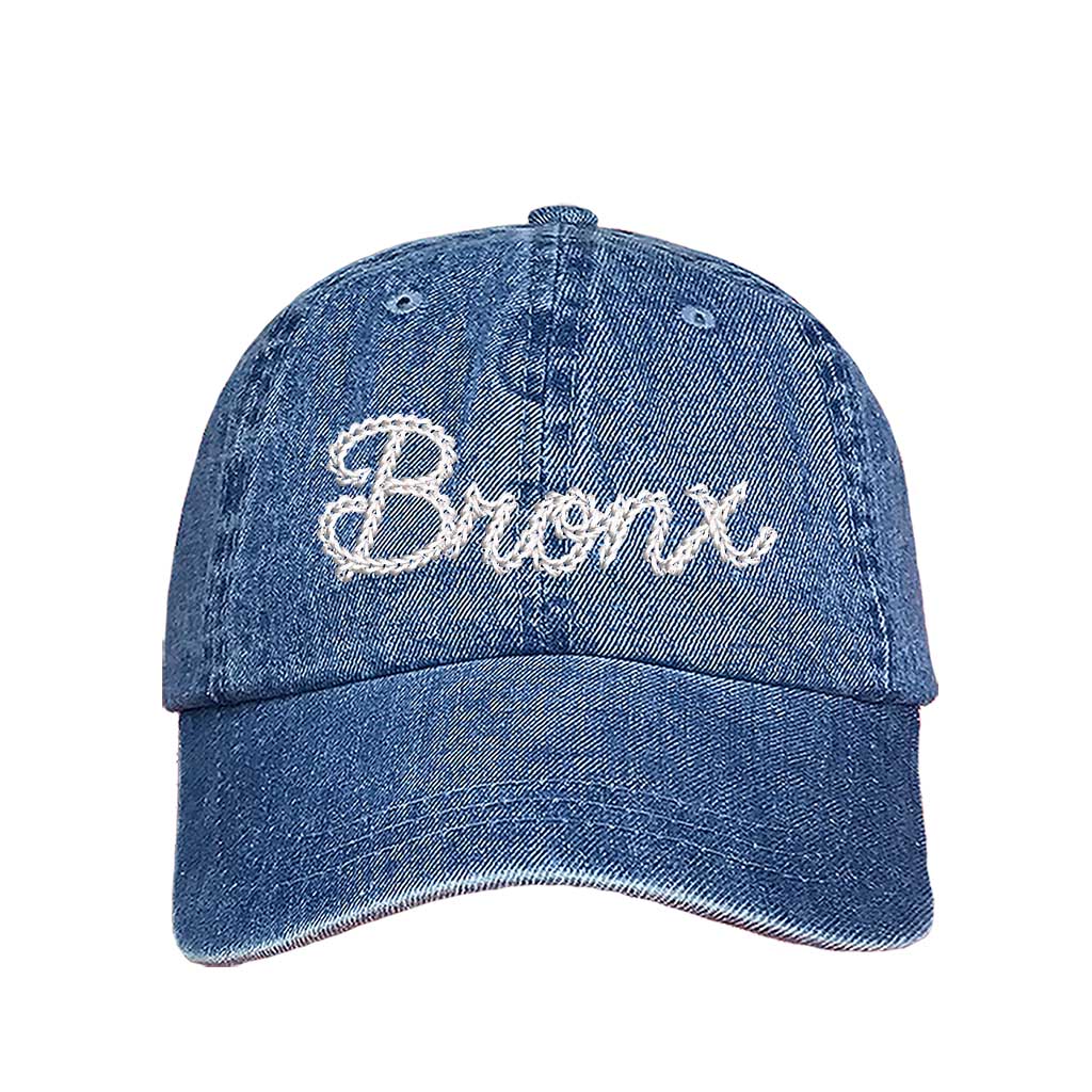 Light Denim Bronx Chain Stitch Embroidered Baseball Hat with vintage-style embroidery - DSY Lifestyle