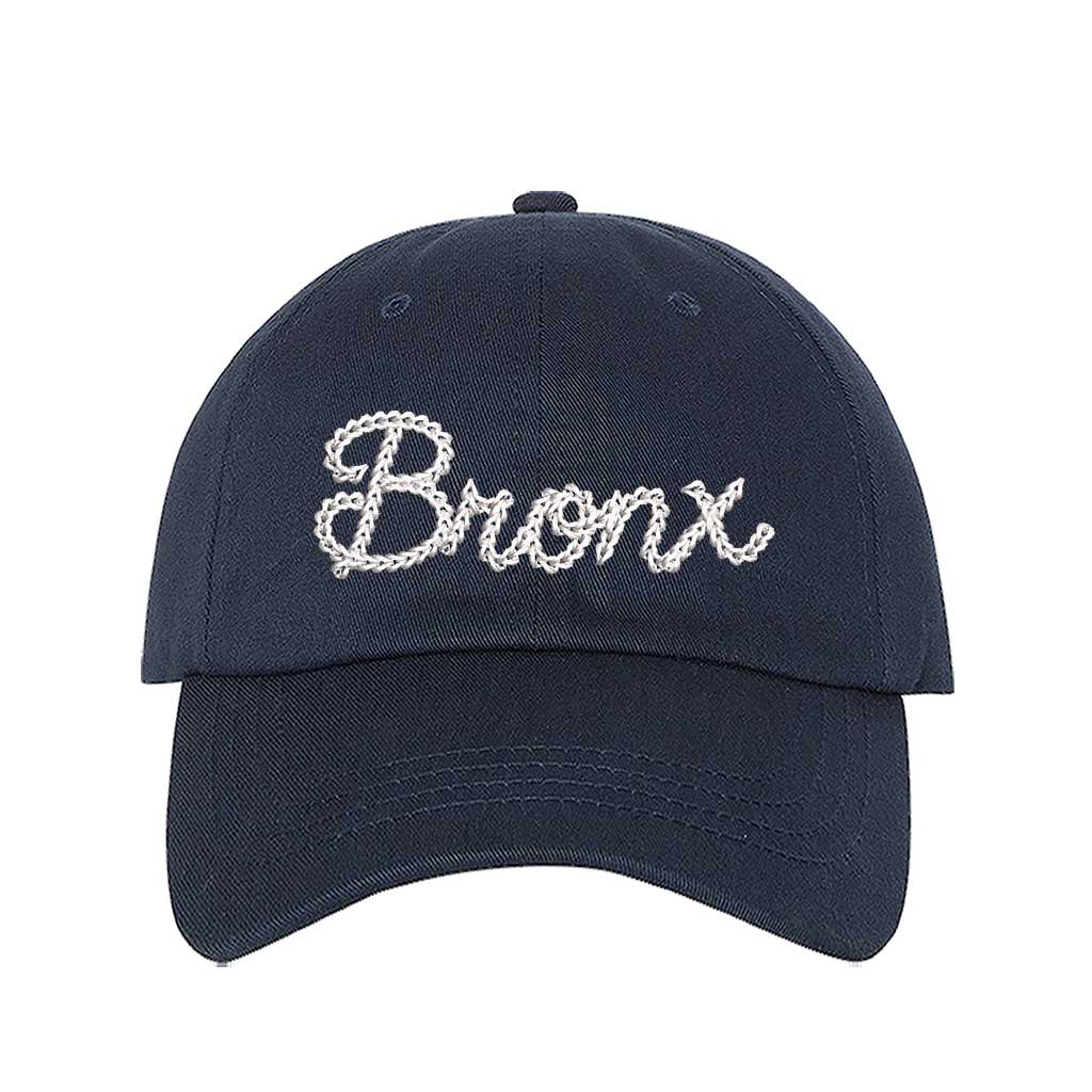 Navy Blue Bronx Chain Stitch Embroidered Baseball Hat with vintage-style embroidery - DSY Lifestyle