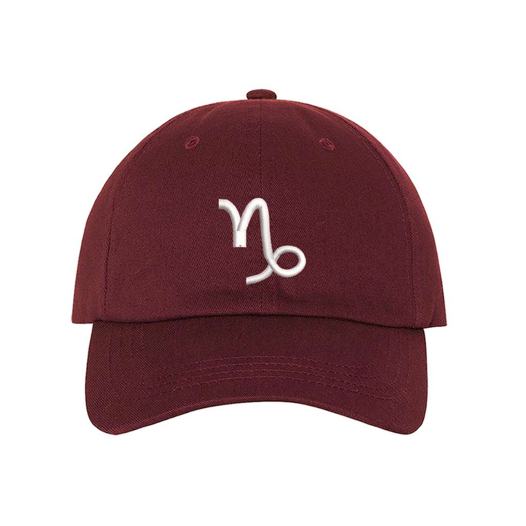 Burgundy baseball hat embroidered with the capricorn zodiac sign-DSY Lifestyle