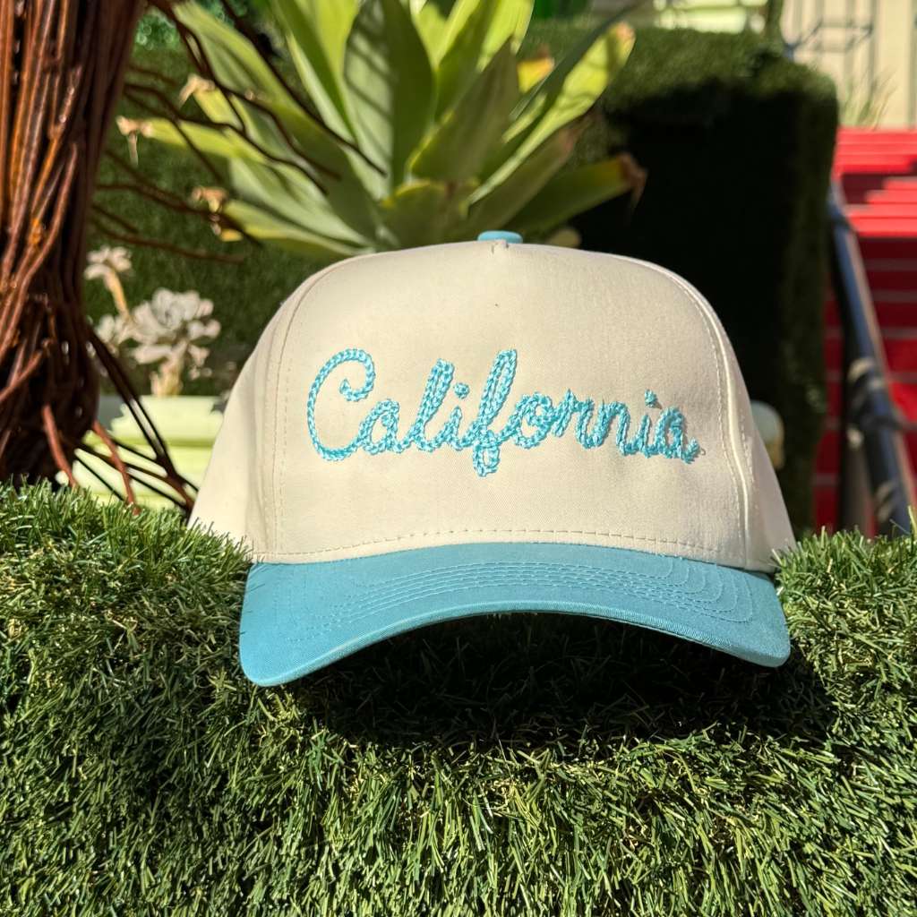 California Spring Natural/Aqua Blue 5 Panel Baseball Cap - DSY Lifestyle