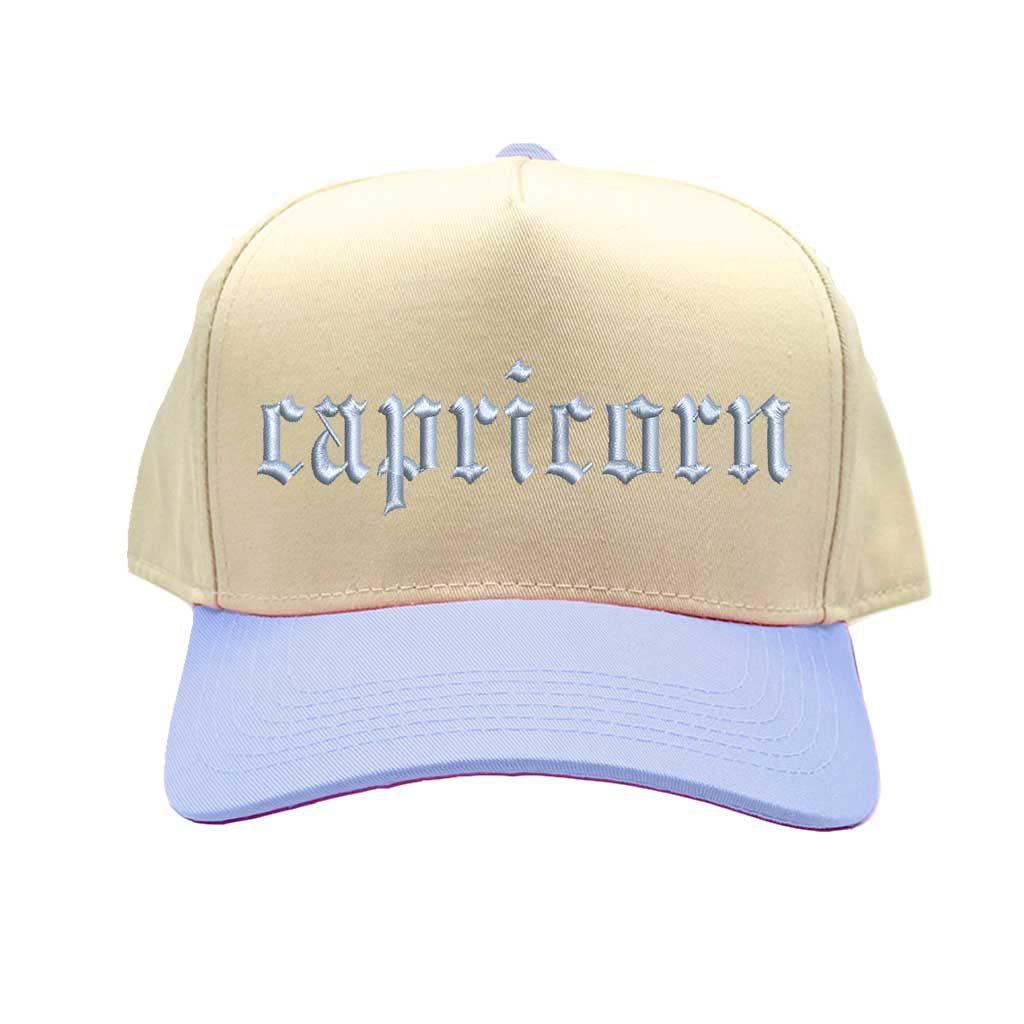 Natural Sky Blue Capricorn Two-Tone Baseball Hat, a zodiac statement hat for confident, goal-driven style with everyday edge. DSY Lifestyle.