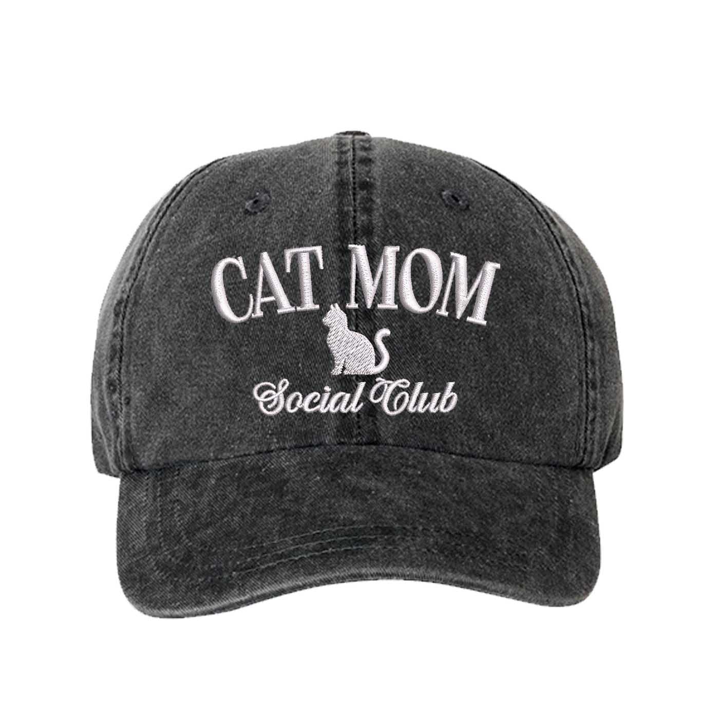 Black Cat Mom Social Club Washed Statement Baseball Hat – a washed, relaxed-fit statement cap designed for everyday comfort and real-life moods. Trendy, adjustable, and effortlessly stylish. - DSY Lifestyle