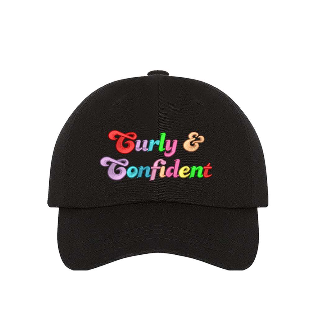 Black baseball hat embroidered with the phrase curly & confident-DSY Lifestyle