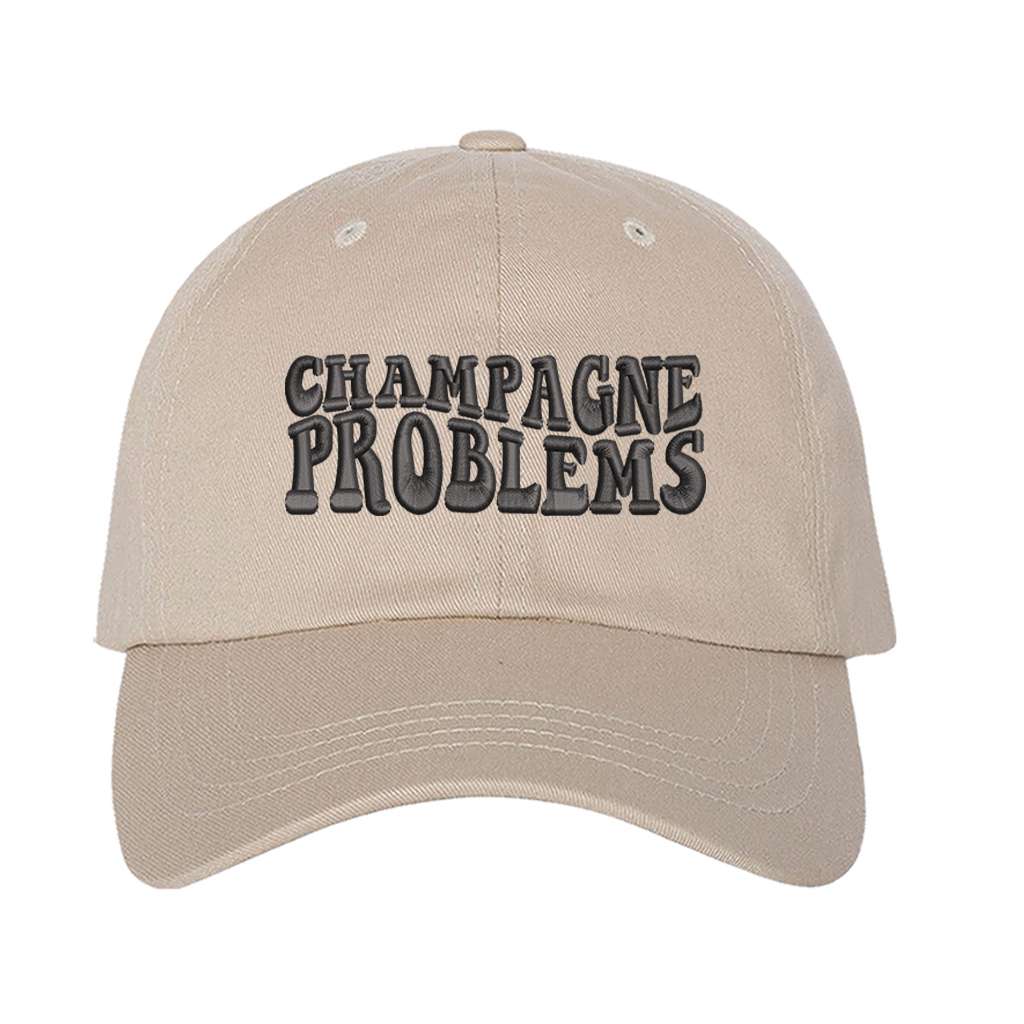 Stone baseball hat embroidered with the phrase champagne problems-DSY Lifestyle