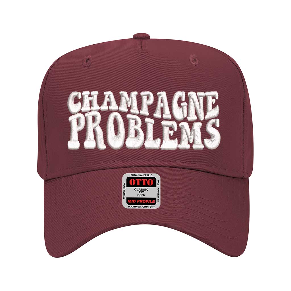 Burgundy solid 5 panel baseball hat embroidered with champagne problems-DSY Lifestyle