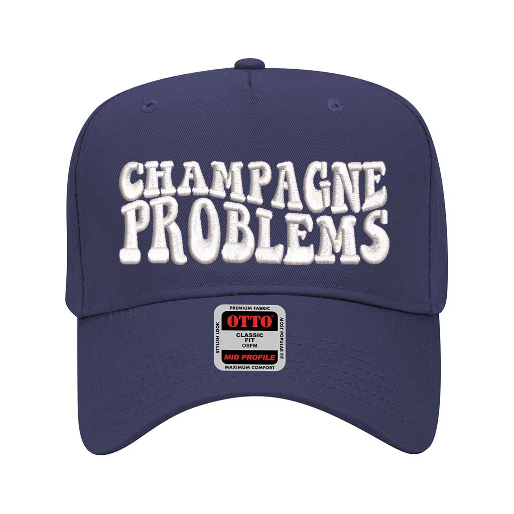 Navy solid 5 panel baseball hat embroidered with champagne problems-DSY Lifestyle
