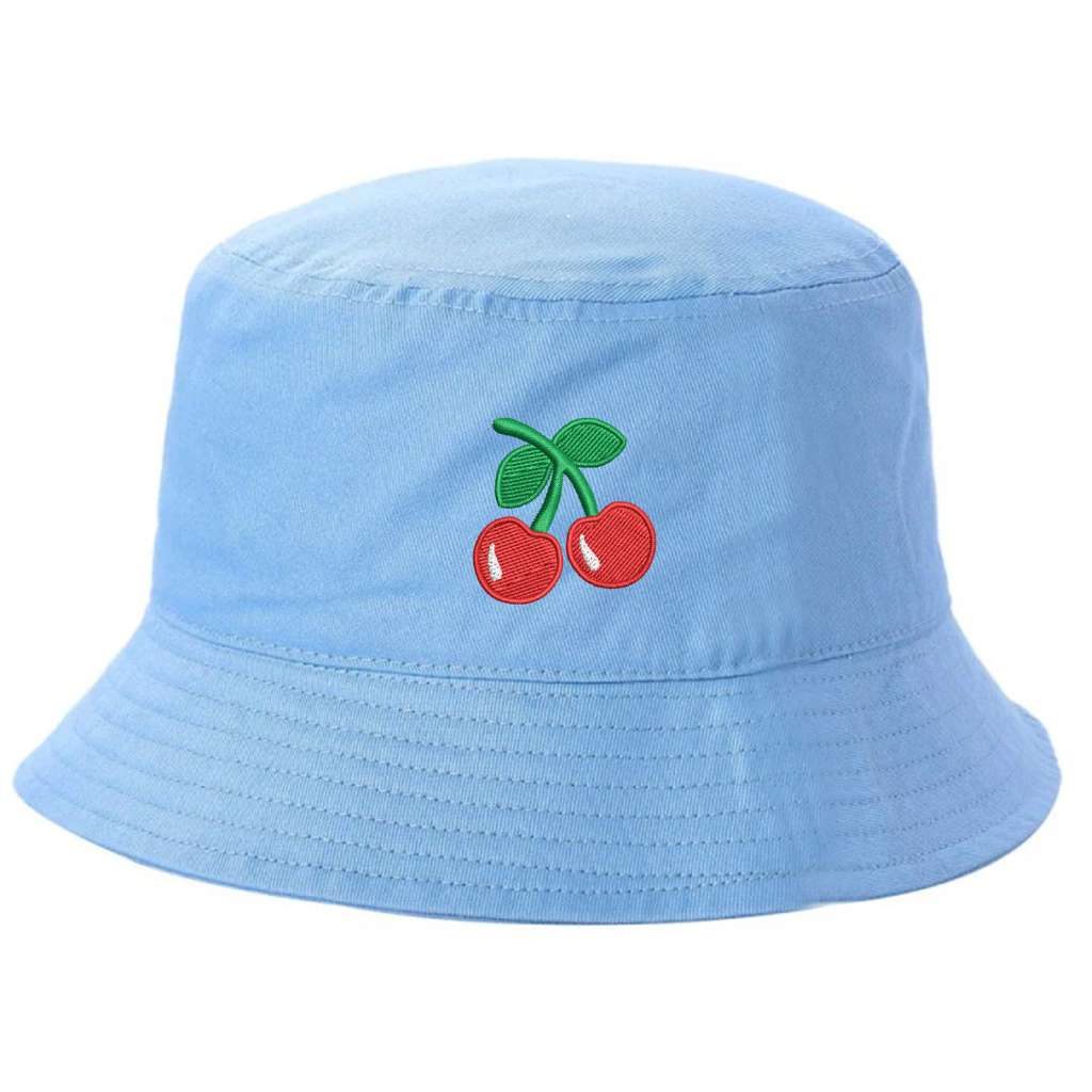 Light blue bucket hat with a cherry embroidered on it-DSY Lifestyle