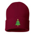 Burgundy Christmas Tree Embroidered Beanie Cap featuring soft knit material and festive Christmas tree embroidery – DSY Lifestyle