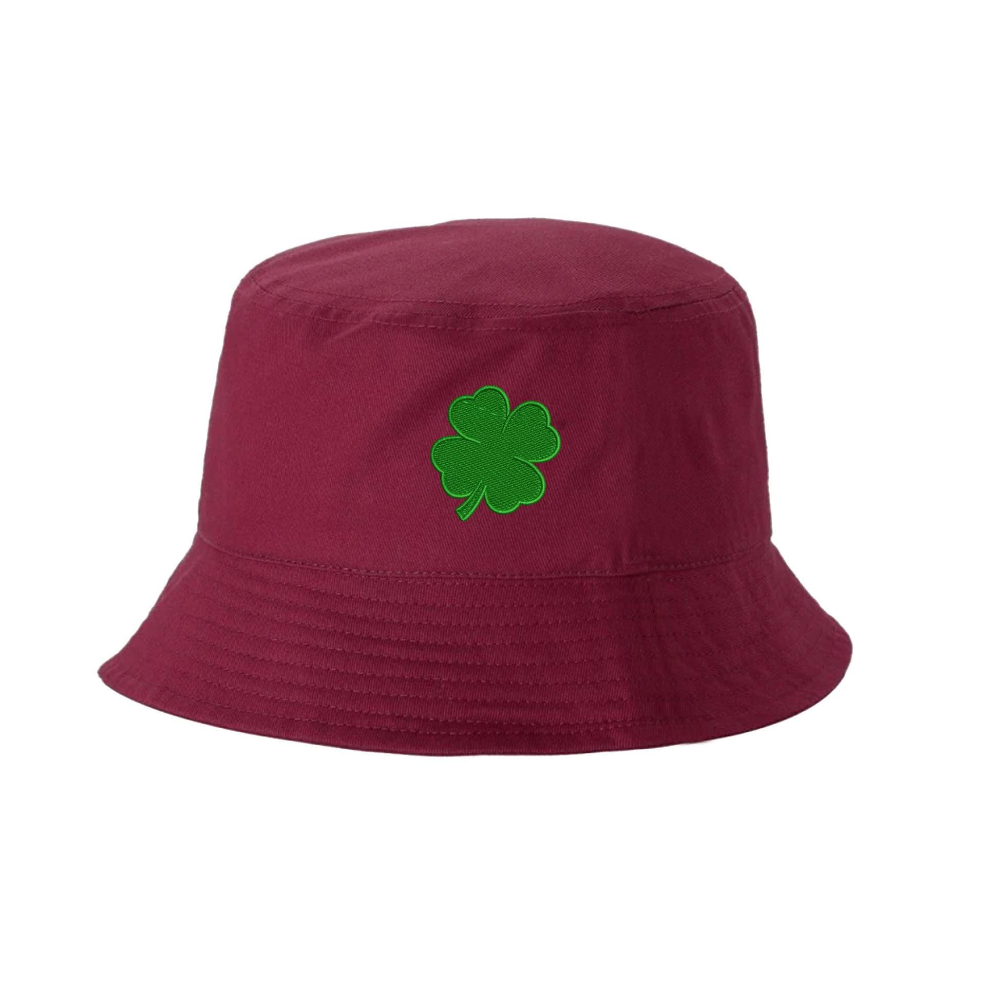 Burgundy bucket hat embroidered with a green four leaf clover- DSY Lifestyle