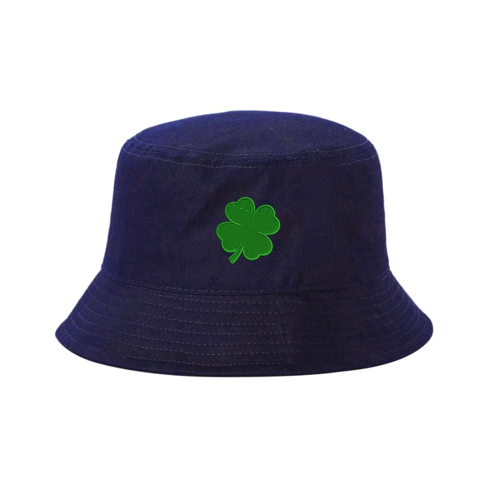 navy bucket hat embroidered with a green four leaf clover- DSY Lifestyle