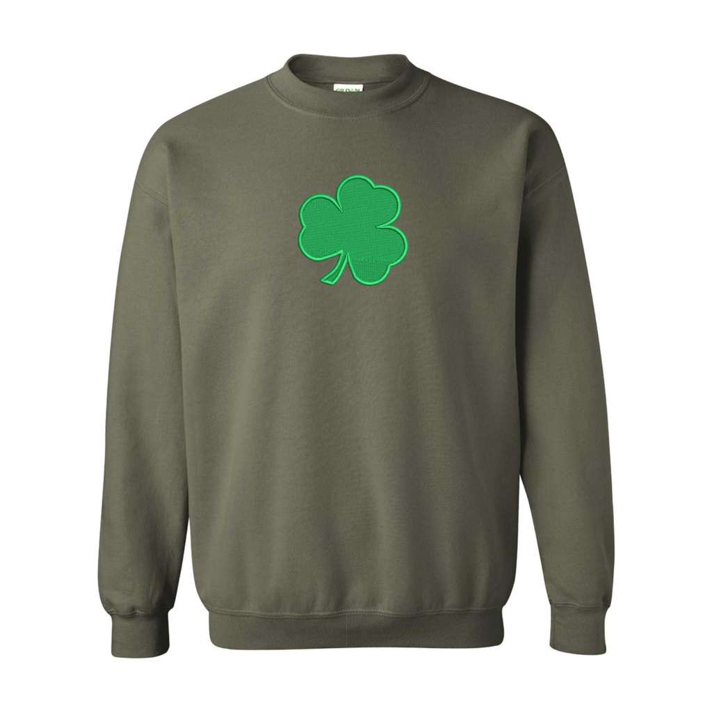 Embroidered Clover Shamrock Olive Sweatshirt - DSY Lifestyle
