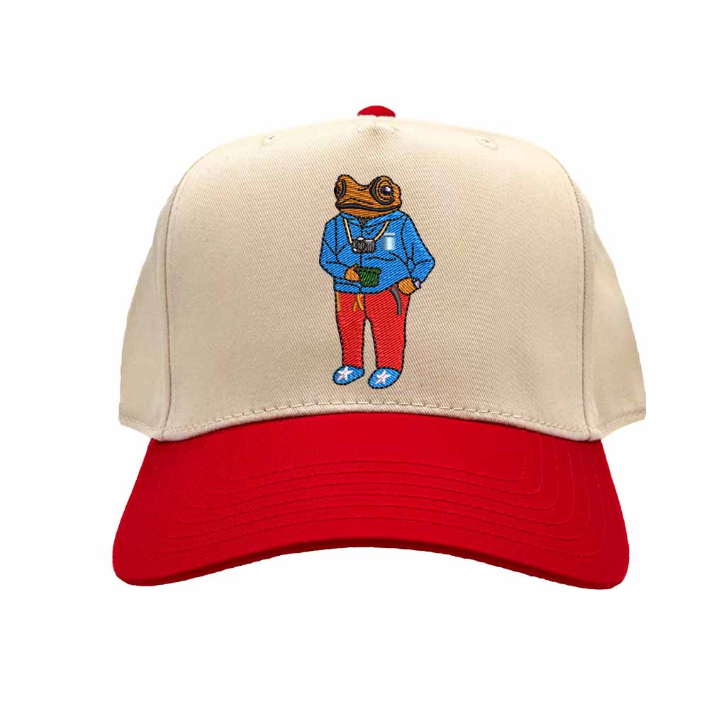 Embroidered Sapo Concho Puerto Rico Two Tone Natural/Red Baseball Hat - DSY Lifestyle