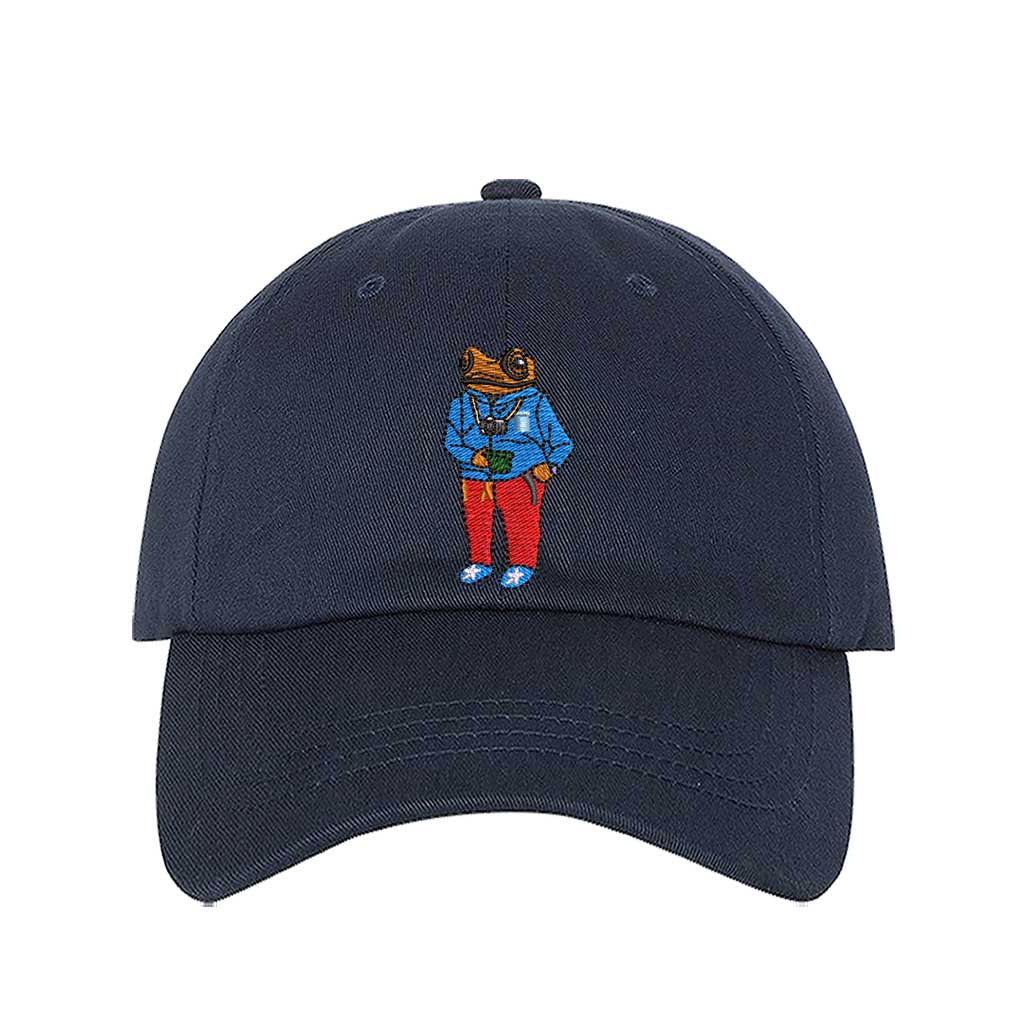 Concho El Coquí Embroidered Navy  Cap with the puerto rican flag on the side - DSY Lifestyle