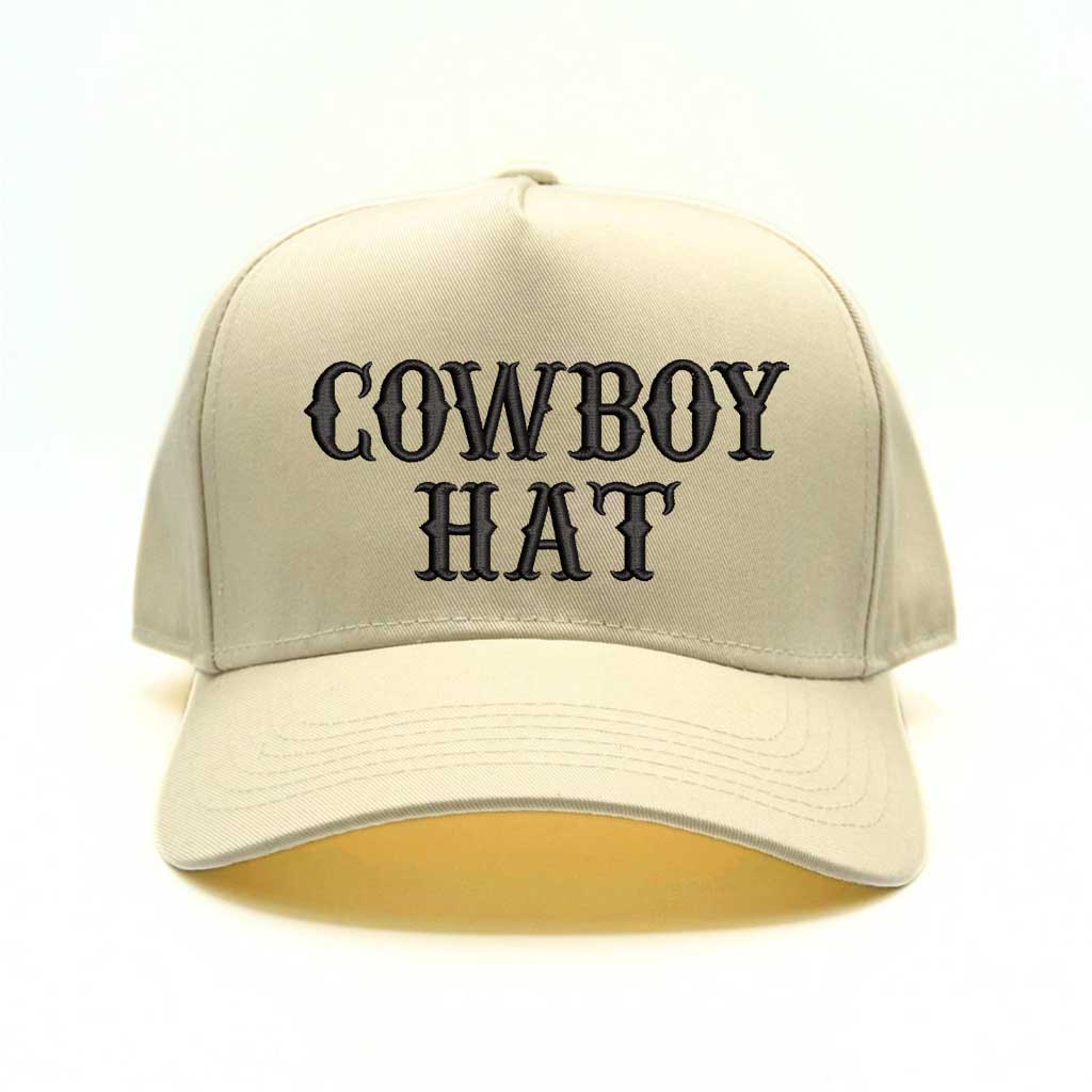 Natural colored baseball hat embroidered with the phrase cowboy hat in natural embroidery and natural bill-DSY Lifestyle