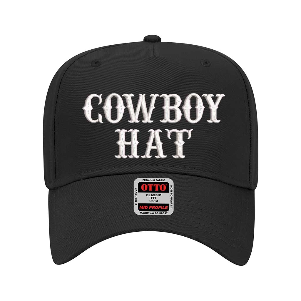 Black solid 5 panel baseball hat embroidered with the phrase cowboy hat-DSY Lifestyle