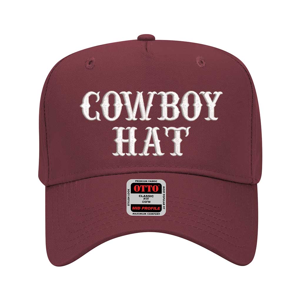 Burgundy solid 5 panel baseball hat embroidered with the phrase cowboy hat-DSY Lifestyle