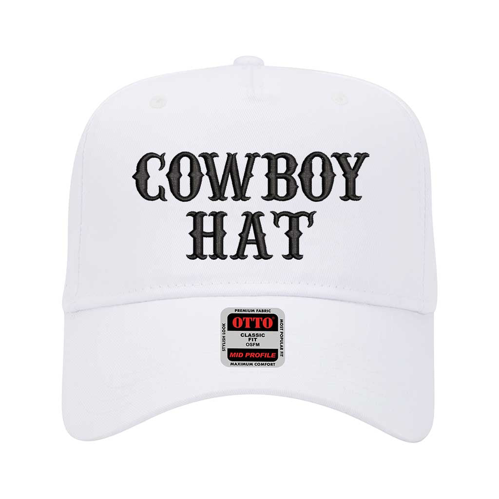 White solid 5 panel baseball hat embroidered with the phrase cowboy hat-DSY Lifestyle