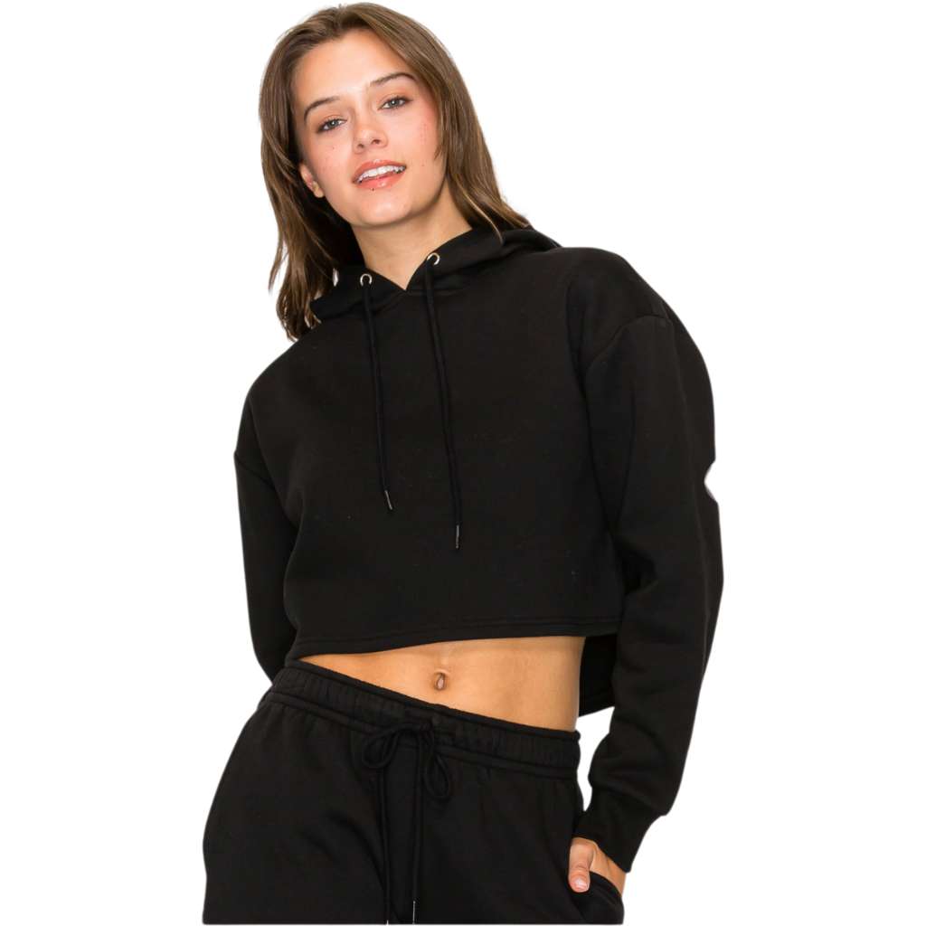 Cropped Fleece Hoodie Sweatshirt - Cozy & Stylish Crop Fleece Pullover Hoodie