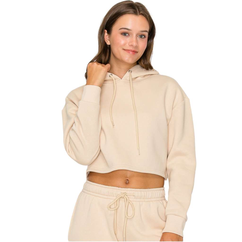 Cropped Fleece Hoodie Sweatshirt - Cozy & Stylish Crop Fleece Pullover Hoodie