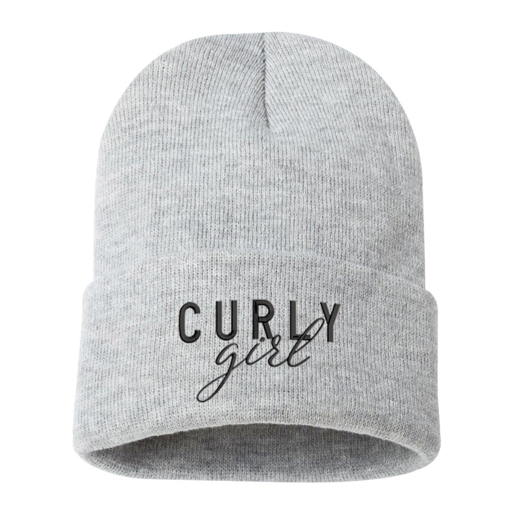 Heather Gray beanie embroidered with the phrase curly girl-DSY Lifestyle