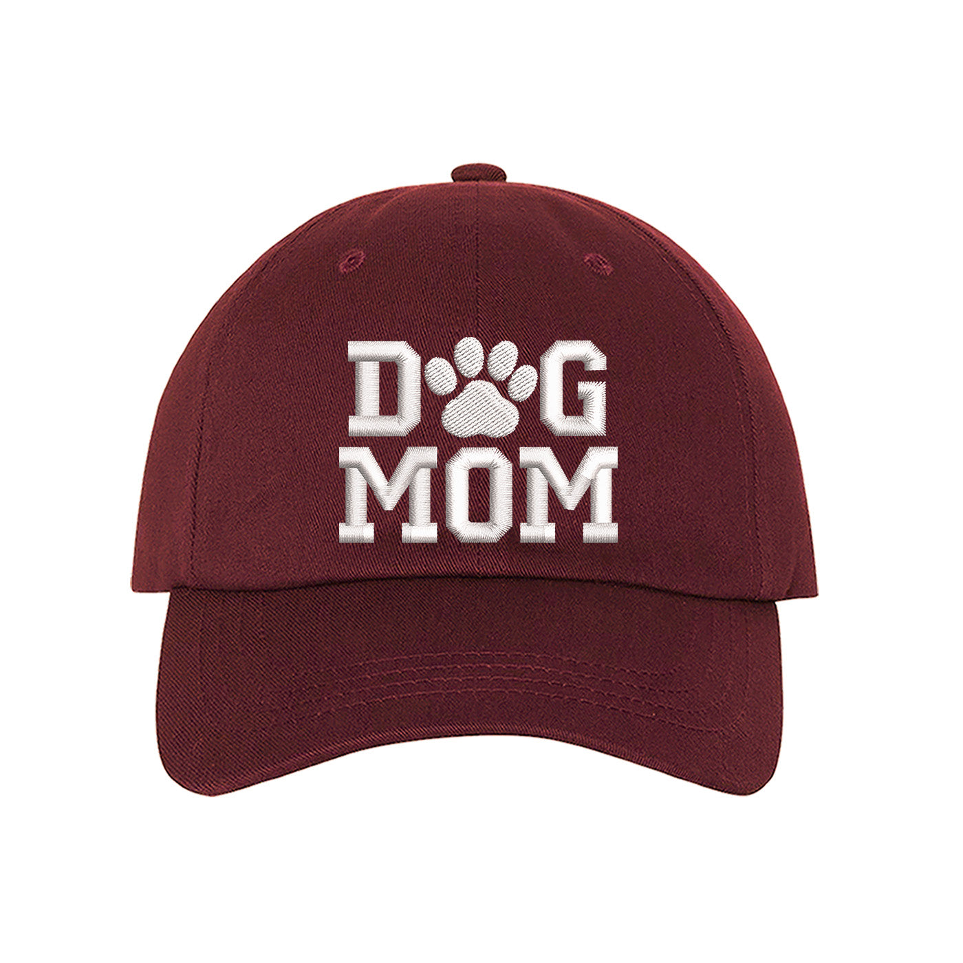 Burgundy Dog Mom With Paw Embroidered Baseball Hat, a playful statement hat for proud pet lovers with everyday style. DSY Lifestyle.