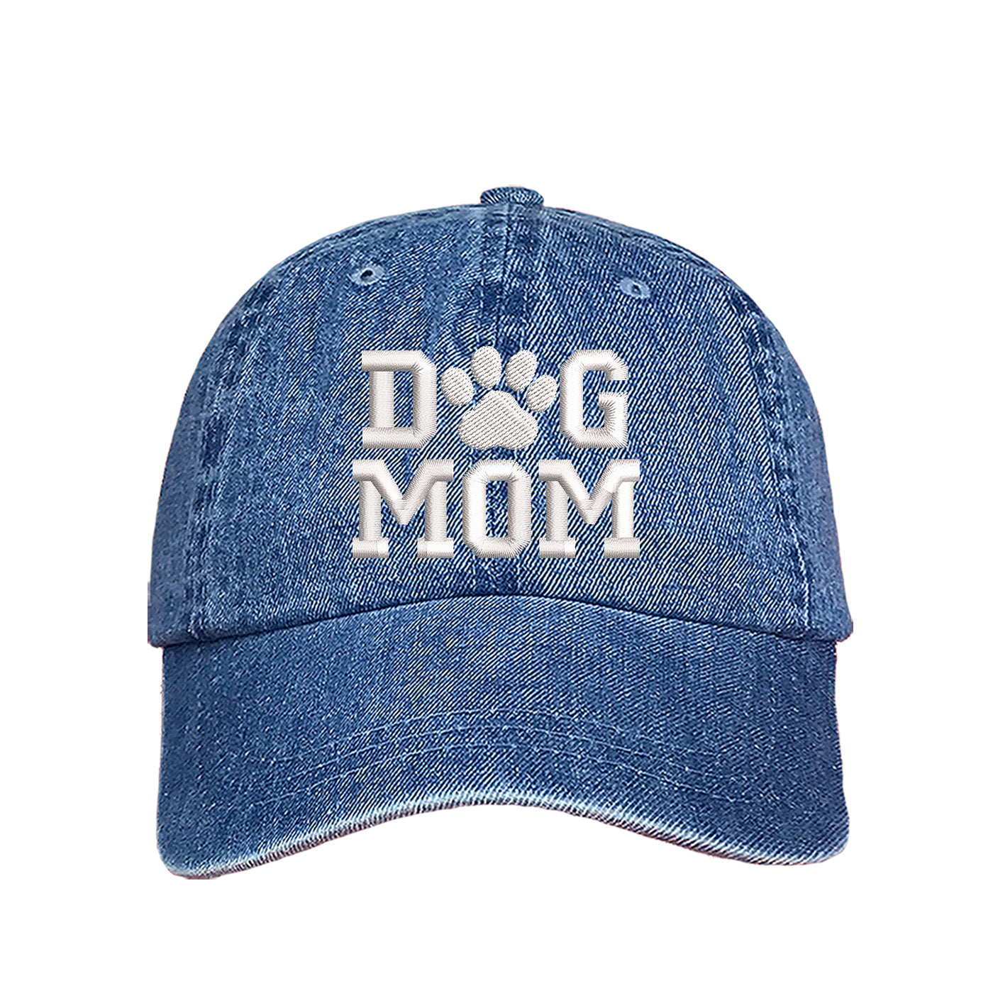 Light Denim Dog Mom With Paw Embroidered Baseball Hat, a playful statement hat for proud pet lovers with everyday style. DSY Lifestyle.