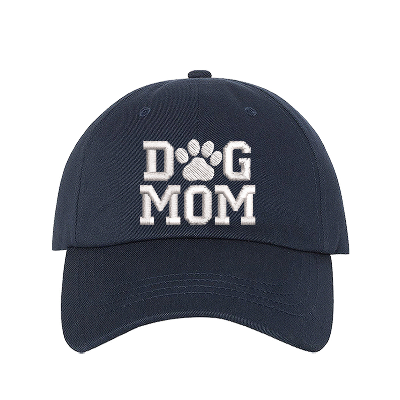 Navy Blue Dog Mom With Paw Embroidered Baseball Hat, a playful statement hat for proud pet lovers with everyday style. DSY Lifestyle.