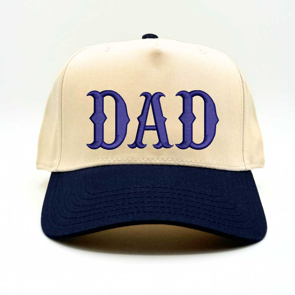 Natural/Navy Blue Dad Western 5-panel embroidered baseball hat with a rustic country feel and bold stitching – DSY Lifestyle