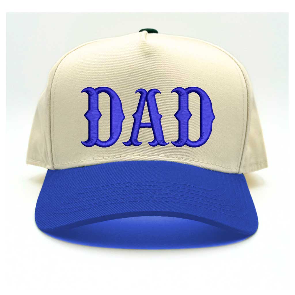 Natural/Royal Blue Dad Western 5-panel embroidered baseball hat with a rustic country feel and bold stitching – DSY Lifestyle