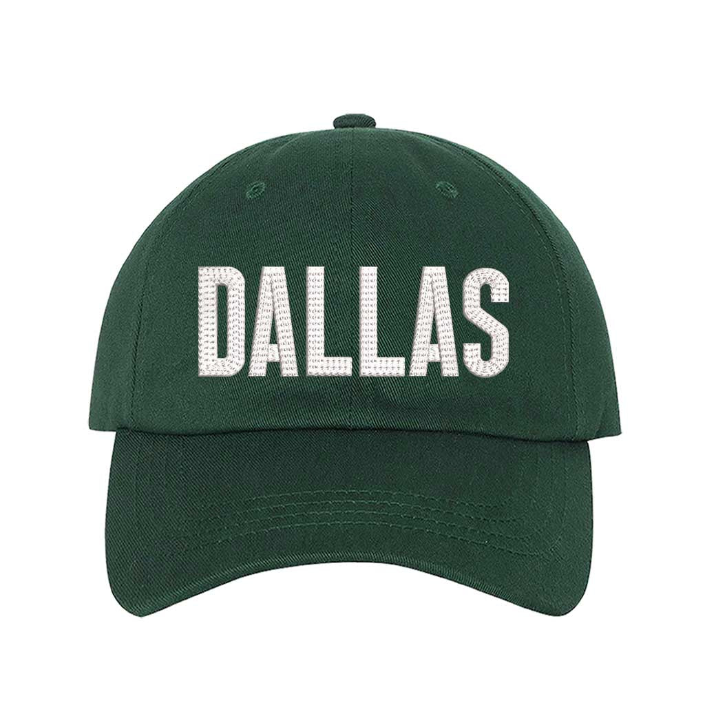 Forest Green Dallas Texas embroidered baseball hat with Texas map design. A statement baseball hat for women who love Texas pride, street style, and effortless outfits. - DSY Lifestyle