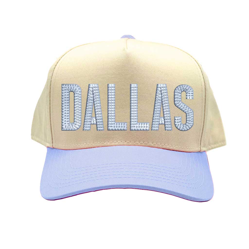 Natural Light Blue Dallas Texas embroidered two tone baseball hat. A statement baseball hat for women who love Texas pride, street style, and effortless outfits. - DSY Lifestyle