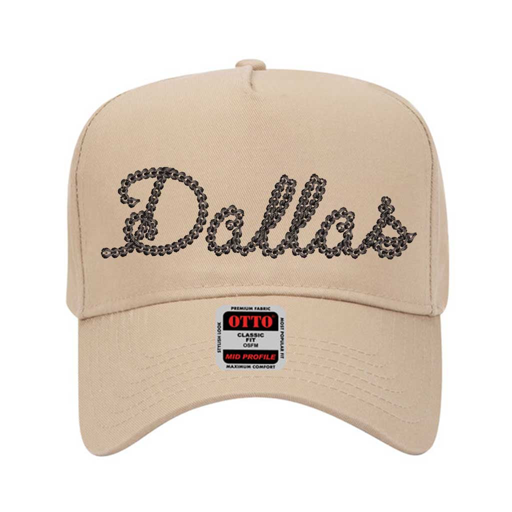 Stone with black thread Dallas chain stitch 5-panel baseball hat with embroidered design, structured fit, and adjustable strap for a stylish and comfortable look - DSY Lifestyle