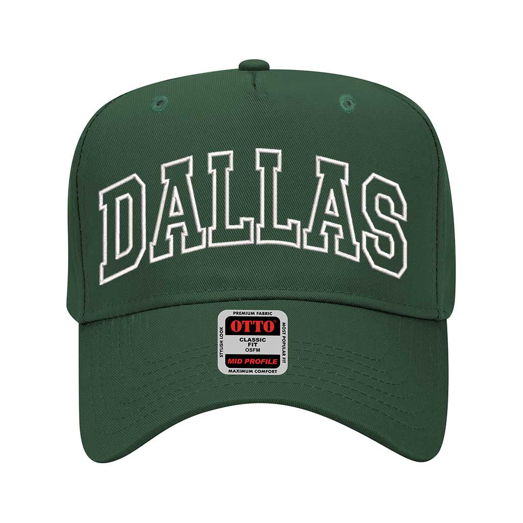 Forest Green Sleek, solid-color cap featuring an embroidered Dallas outline for a clean and bold hometown statement – DSY Lifestyle.