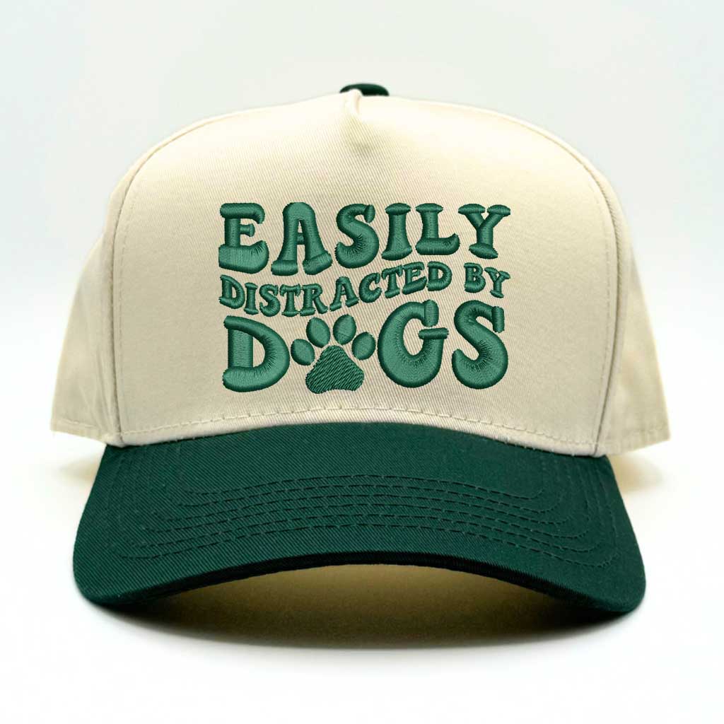Easily Distracted by Dogs Baseball Cap - DSY Lifestyle Natural Forest Green
